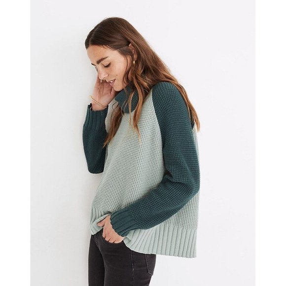 Madewell Colorblock Eastbrook Turtleneck Cross-Back Sweater in Green - Sz XXS - Picture 3 of 9